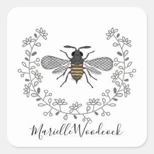 Sticker Carré Abeille de miel avec logo Crown Laurel