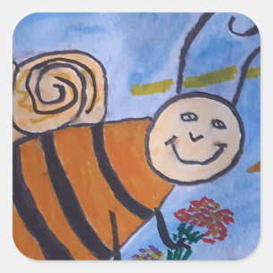 Sticker Carré Abeille de miel mignonne