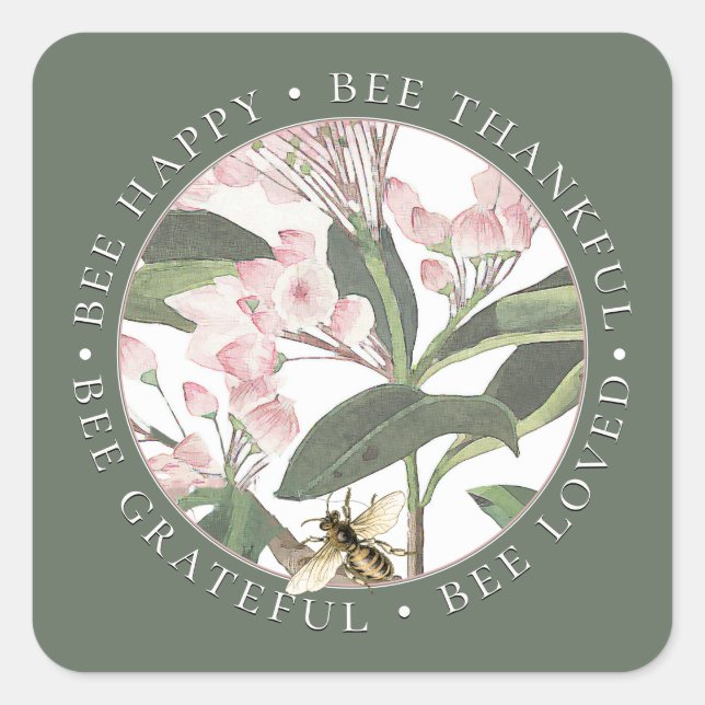 Sticker Carré Abeille Grateful Flower Green (Devant)