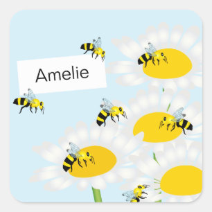 Sticker Carré Abeille sur l'autocollant de carré de fleur -