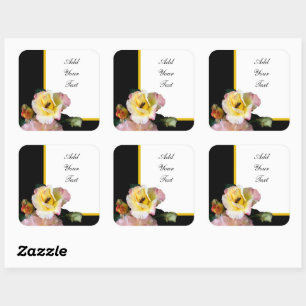 Sticker Carré Abeille sur roses rose jaune Fleurs