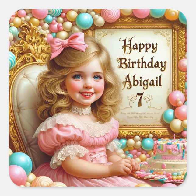 Sticker Carré ABIGAIL~ HEUREUX 7ème anniversaire ~ Ballons ~ (Devant)