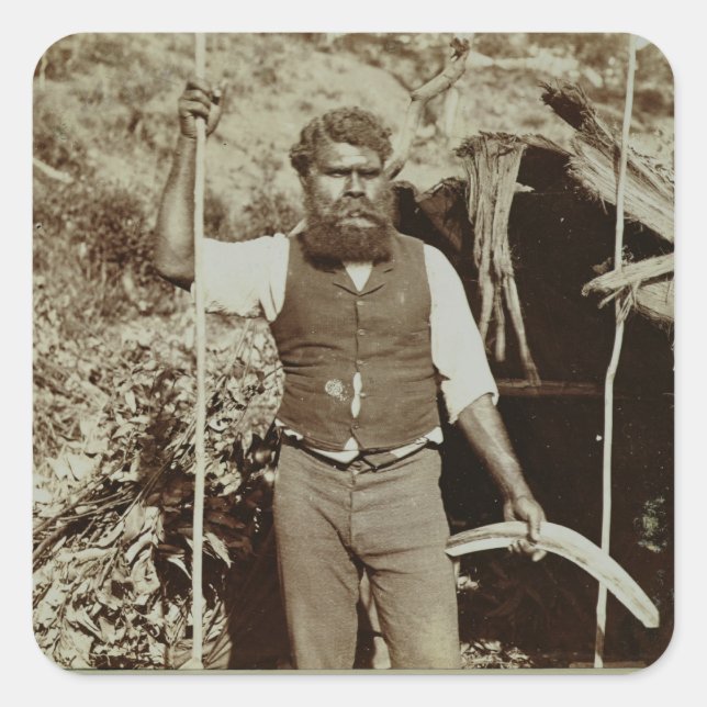 Sticker Carré Aborigène avec un Boomerang, vers 1860 (photo sépi (Devant)