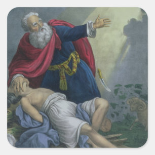 Sticker Carré Abraham offrant vers le haut de son fils Isaac,
