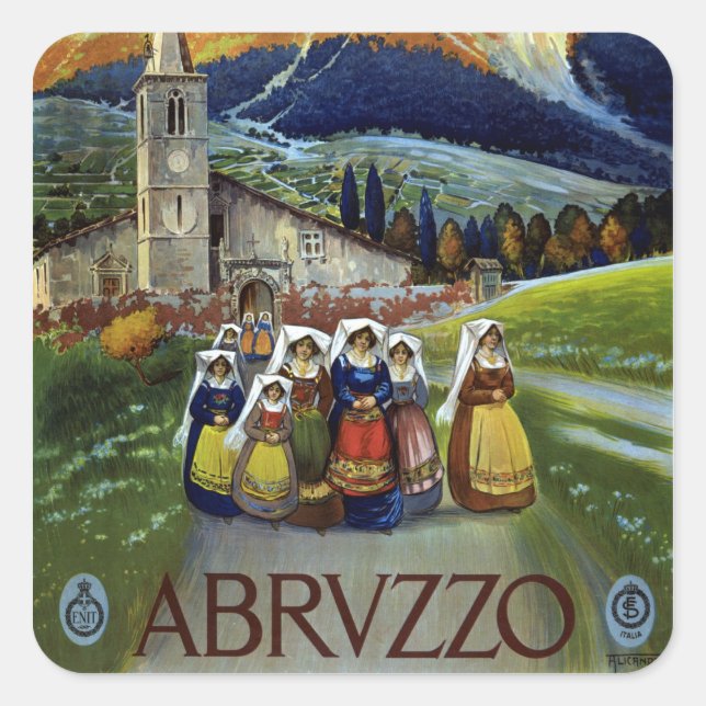 Sticker Carré Abruzzes Italie Poster Vintage voyage Art avec fem (Devant)