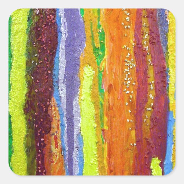 Sticker Carré Abstract art rainbow stripes paint drip (Devant)