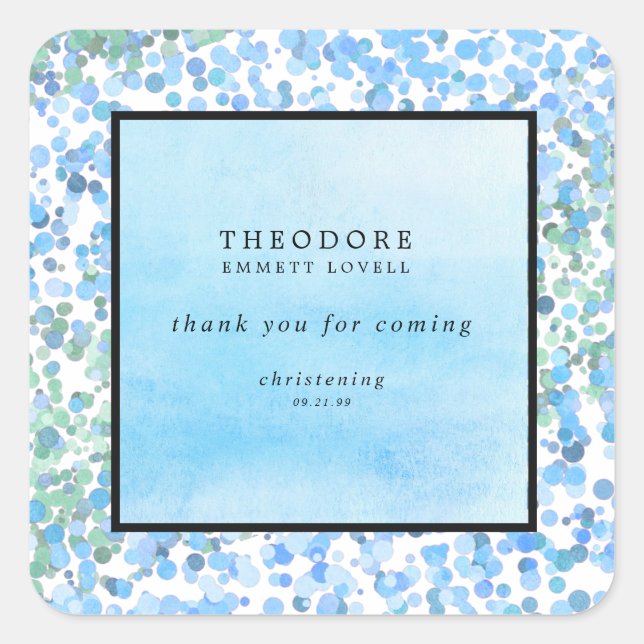 Sticker Carré Abstrait bleu moderne Merci de Christening (Devant)