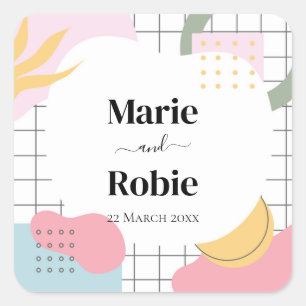 Sticker Carré Abstrait coloré Memphis Mariage