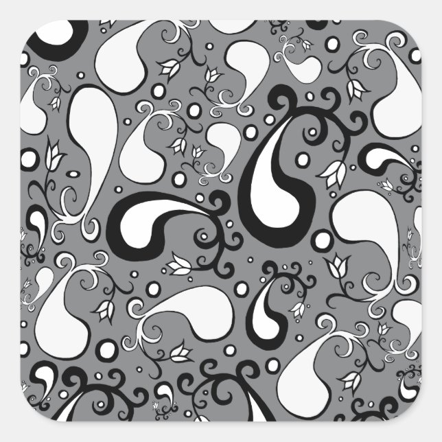 Sticker Carré Abstrait gris et blanc Tulip Paisley motif (Devant)