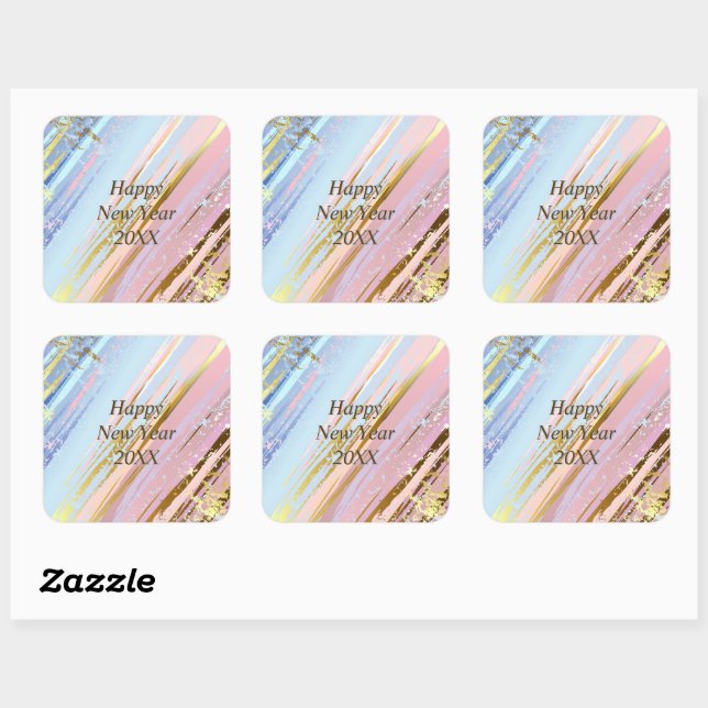 Sticker Carré Abstrait Pink Blue Gold Bonne année 20xx (Feuille)