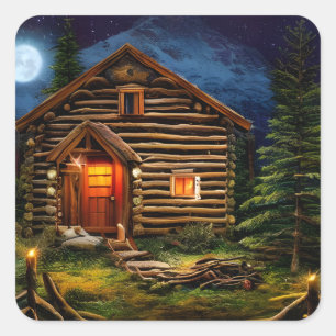 Sticker Carré Abstrait Wilderness Little Cabine