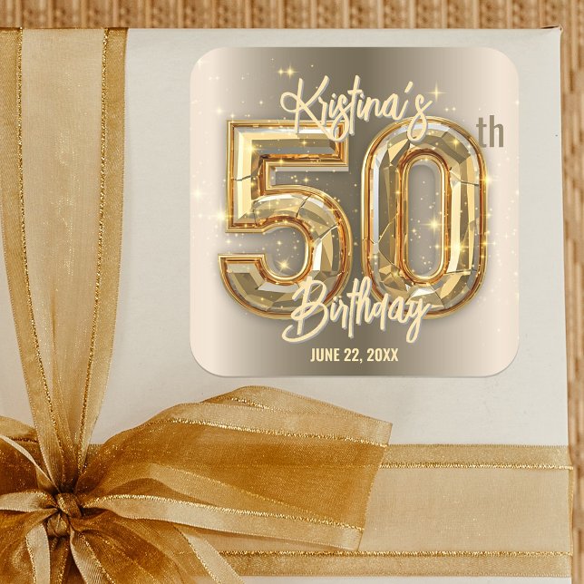 Sticker Carré Accents dorés et diamants Glam moderne 50e anniver (Créateur téléchargé)