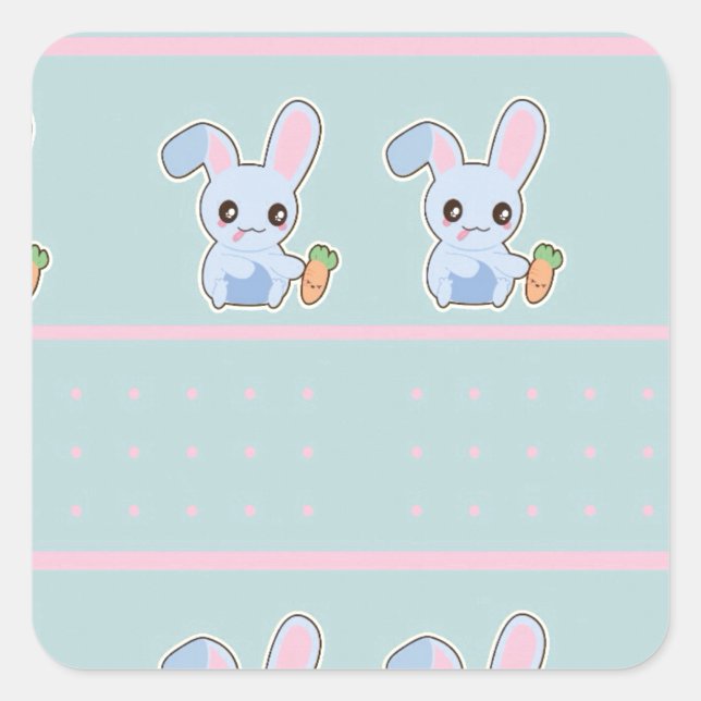 Sticker Carré Accessoires de menthe rose Kawaii Bunny personnali (Devant)
