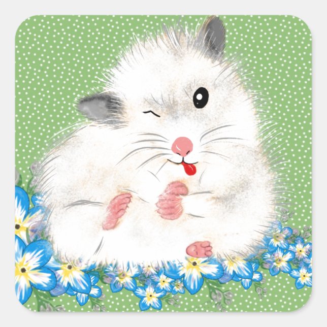 Sticker Carré Accessoires hamster syrien blanc mignon, polka ver (Devant)