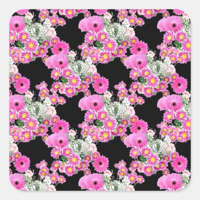 Sticker Carré Accessoires tendance Pink à motif floral noir (Devant)