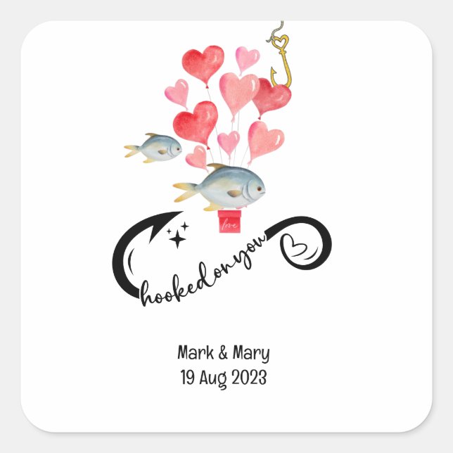 Sticker Carré Accompagné sur vous les amateurs de pêche Mariage  (Devant)