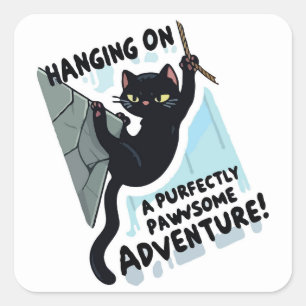Sticker Carré Accrochage : Chat noir tenant