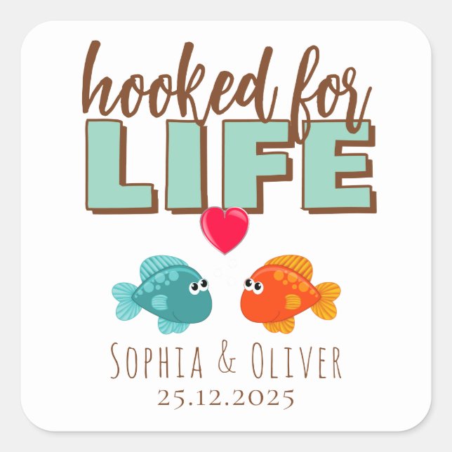 Sticker Carré Accroché Pour la Vie, Poisson Amoureux, Personnali (Devant)