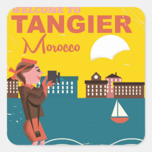 Sticker Carré Accueil à l'affiche vintage de voyage de Tanger