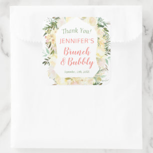 Sticker Carré Accueil du Brunch et Bubbly Bohème pour la Mariée