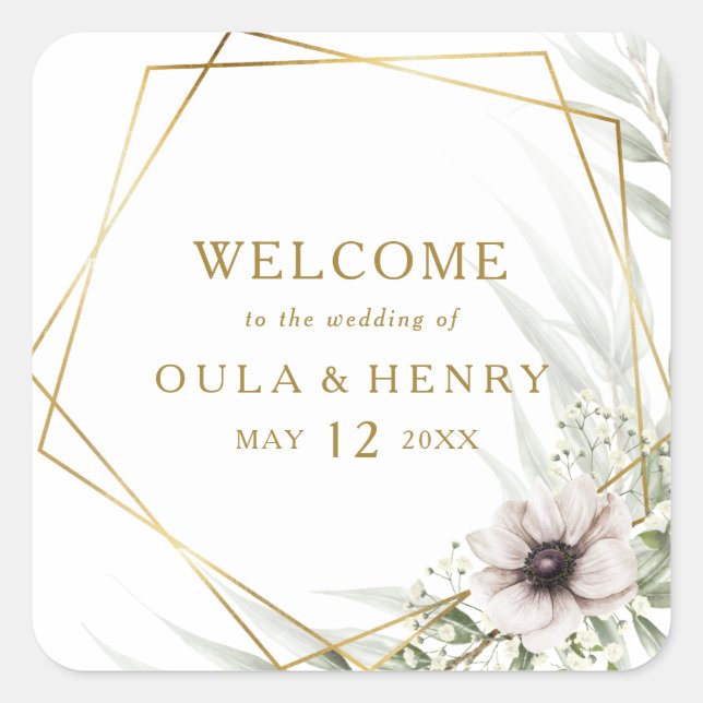 Sticker Carré Accueil du Mariage géométrique Eucalyptus Gold (Devant)