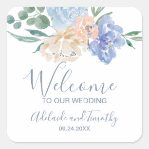 Sticker Carré Accueil Mariage Dusty Blue Florals