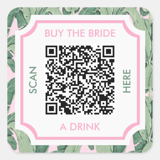 Sticker Carré Acheter L'Épouse A Boire Tropical Leaf Code QR Squ (Devant)