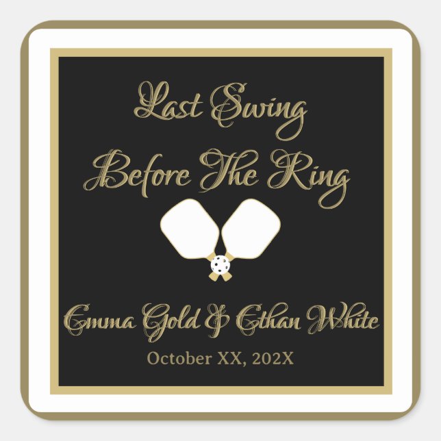 Sticker Carré Activité mariage Week-end Pickleball Gold & White (Devant)