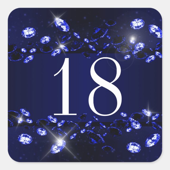 Sticker Carré Ado 18e anniversaire Bleu noir brillant Diamant (Devant)