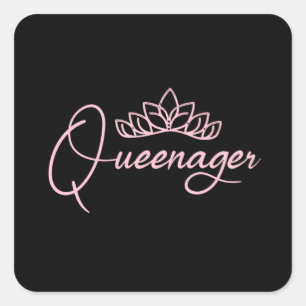 Sticker Carré Adolescent de reine du Queenager rose, reine drama