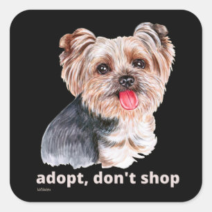 Sticker Carré ADOPT, NE SHOP (Yorkshire Terrier) chien mignon   