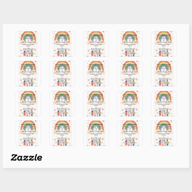 Sticker Carré Adoption Baby shower arc-en-ciel (Feuille)