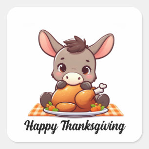Sticker Carré Adorable âne mange Thanksgiving Turquie