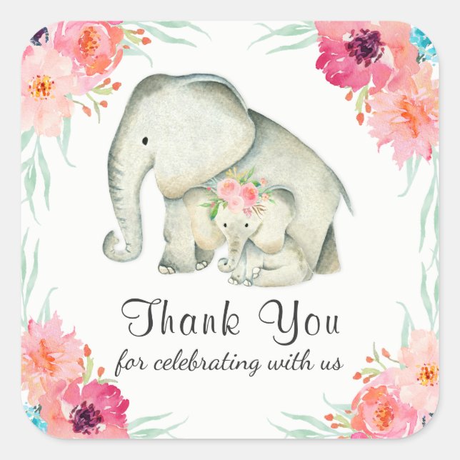 Sticker Carré Adorable Baby Elephants Merci (Devant)