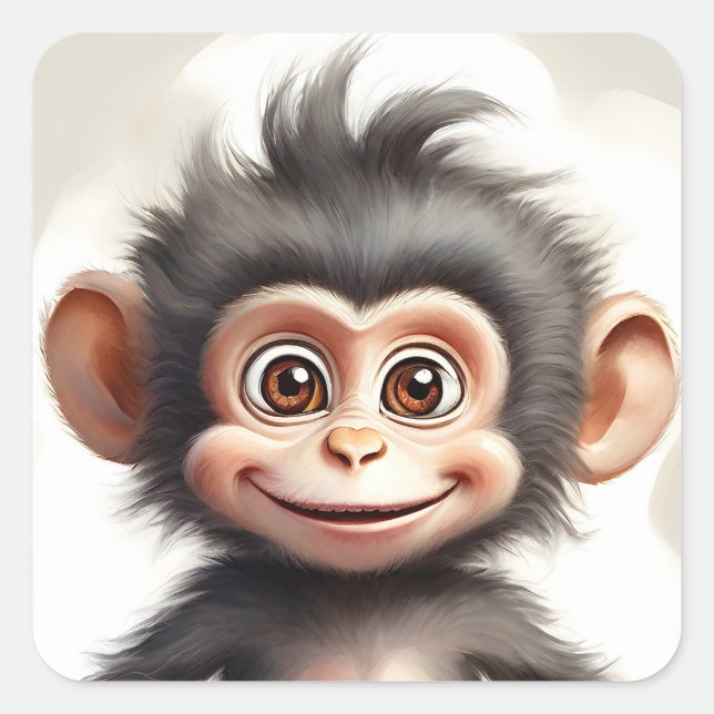 Sticker Carré Adorable Baby Monkey Happy Smiling Portrait (Devant)