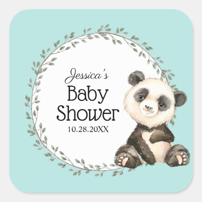 Sticker Carré Adorable Baby shower d'ours Panda (Devant)