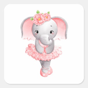 Sticker Carré Adorable Ballerina Elephant En Pointe