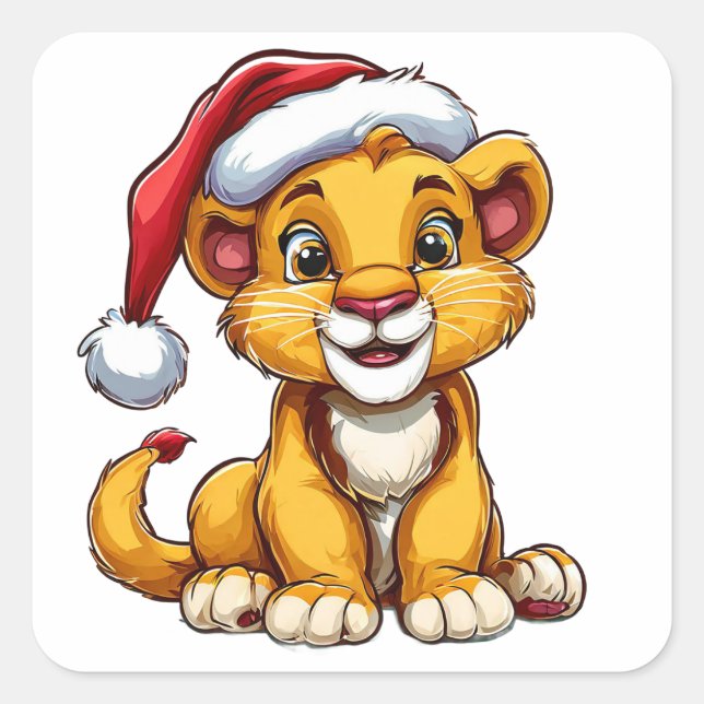 Sticker Carré adorable caricature Lion Cub portant un chapeau de (Devant)