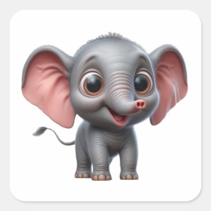 Sticker Carré Adorable Cartoon Eléphant Delight -Charming Animal