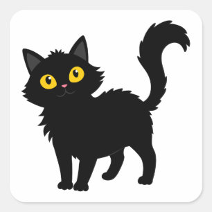 Sticker Carré Adorable chat moelleux noir