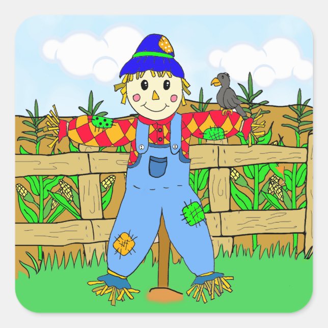 Sticker Carré Adorable Halloween Scarecrow (Devant)