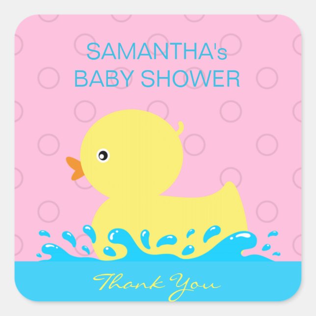 Sticker Carré Adorable Jaune Bleu Rose Caoutchouc Ducky Baby Dou (Devant)