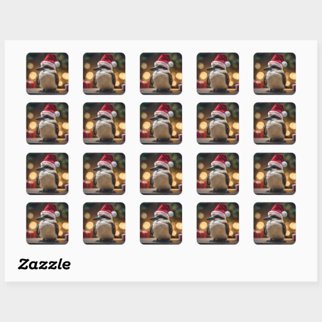 Sticker Carré adorable Noël Kookaburra, (Feuille)