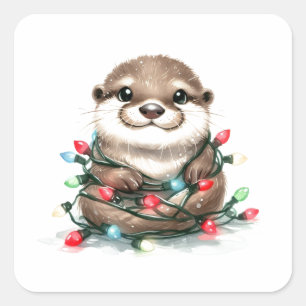 Sticker Carré adorable Otter de Noël