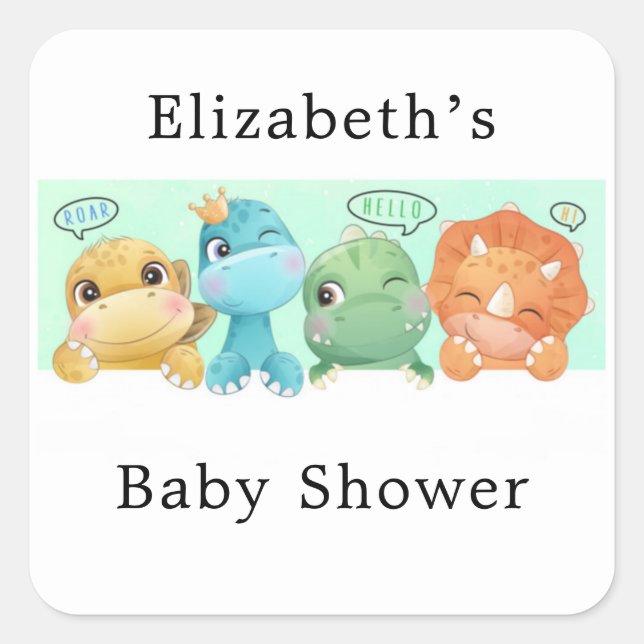 Sticker Carré Adorable Petit Baby shower Dinosaure (Devant)