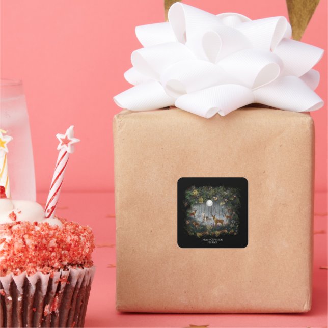 Sticker Carré Adorable Reindeer At Night (Fête)