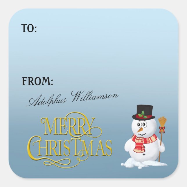 Sticker Carré Adorable Snowman2 Christmas Gift Label (Devant)