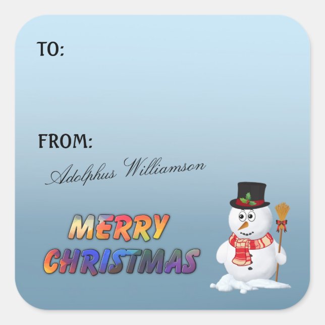 Sticker Carré Adorable Snowman Christmas Gift Label (Devant)