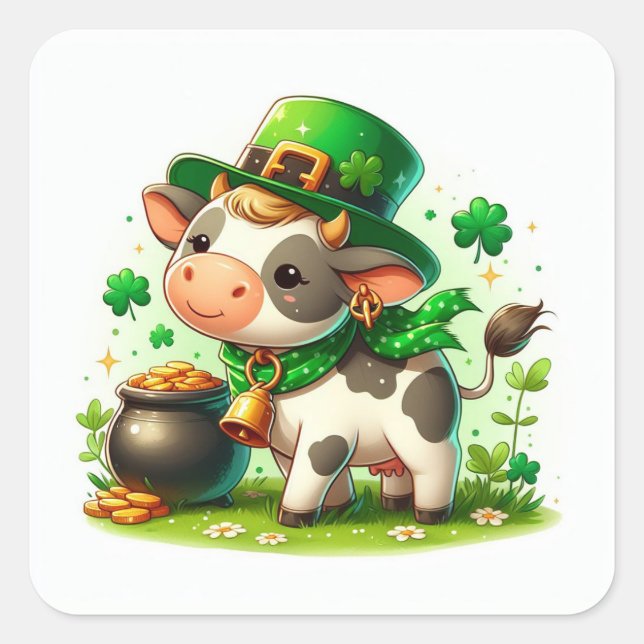 Sticker Carré Adorable St. Patricks Day Vache (Devant)
