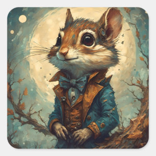 Sticker Carré Adorable Steampunk Chipmunk